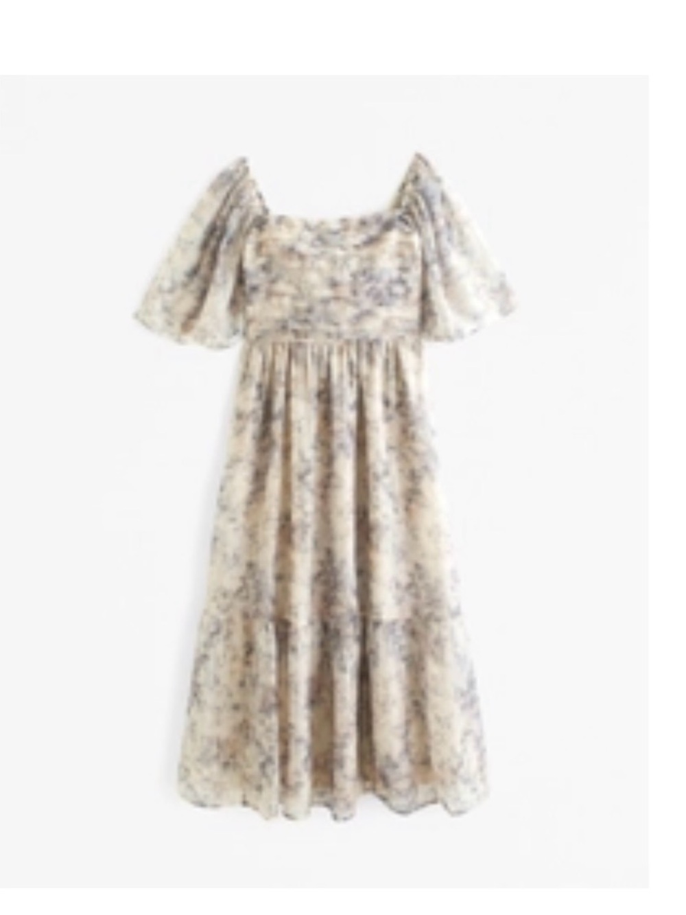 Abercrombie & Fitch Neutral Floral Emerson Puff Sleeve Midi Dress - Picture 3 of 4